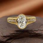 Golden Split Shank White Sapphire Oval Cut Engagement Ring For Women Belovegrace
