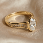 Vintage Bezel Pavé Band Oval Cut Yellow Gold White Sapphire Engagement Ring