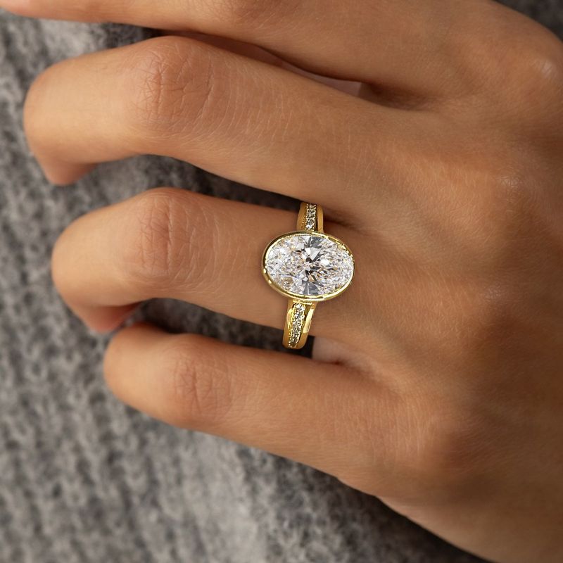 Golden Split Shank White Sapphire Oval Cut Engagement Ring For Women Belovegrace
