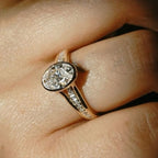 Golden Split Shank White Sapphire Oval Cut Engagement Ring For Women Belovegrace