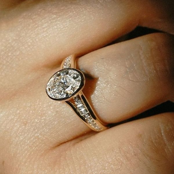 Golden Split Shank White Sapphire Oval Cut Engagement Ring For Women Belovegrace