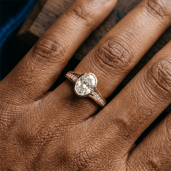 Vintage Bezel Pavé Band Oval Cut Yellow Gold White Sapphire Engagement Ring