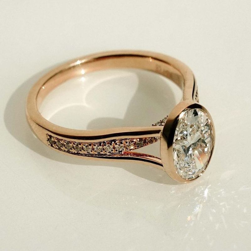 Golden Split Shank White Sapphire Oval Cut Engagement Ring For Women Belovegrace