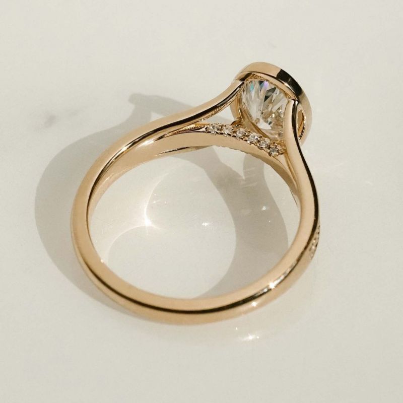 Golden Split Shank White Sapphire Oval Cut Engagement Ring For Women Belovegrace