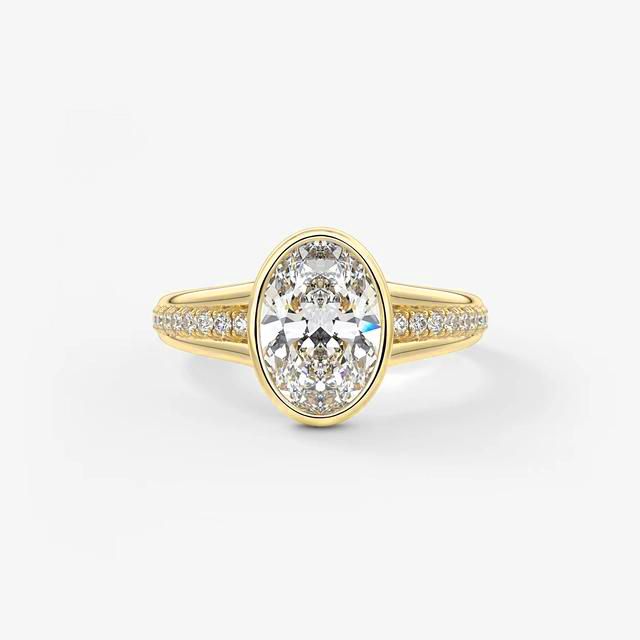 Golden Split Shank White Sapphire Oval Cut Engagement Ring For Women Belovegrace