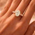 Vintage Bezel Pavé Band Oval Cut Yellow Gold Moissanite Engagement Ring