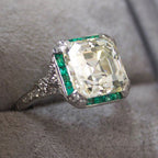 Art Deco Halo White & Emerald Sapphire Asscher Cut Engagement Ring For Women Belovegrace