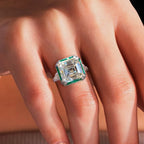 Art Deco Halo White & Emerald Sapphire Asscher Cut Engagement Ring For Women Belovegrace