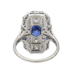 Art Deco Emerald Cut Blue & White Sapphire Cocktail Ring For Women Belovegrace