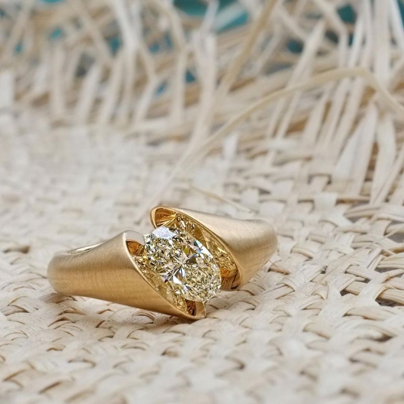 Golden Oval Cut Yellow Topaz Ring Engagement Ring For Women Belovegrace