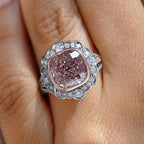 Art Deco Halo Cushion Cut Pink Sapphire Engagement Ring For Women Belovegrace