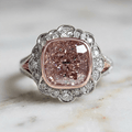 Art Deco Halo Cushion Cut Pink & White Sapphire Engagement Ring