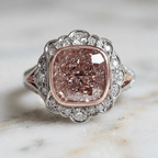 Art Deco Halo Cushion Cut Pink & White Sapphire Engagement Ring