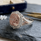Art Deco Halo Cushion Cut Pink & White Sapphire Engagement Ring