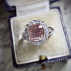Art Deco Halo Cushion Cut Pink Sapphire Engagement Ring For Women Belovegrace