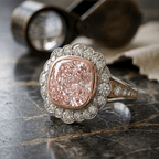 Art Deco Halo Cushion Cut Pink & White Sapphire Engagement Ring