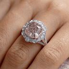 Art Deco Halo Cushion Cut Pink & White Sapphire Engagement Ring