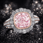 Art Deco Halo Cushion Cut Pink & White Sapphire Moissanite Engagement Ring