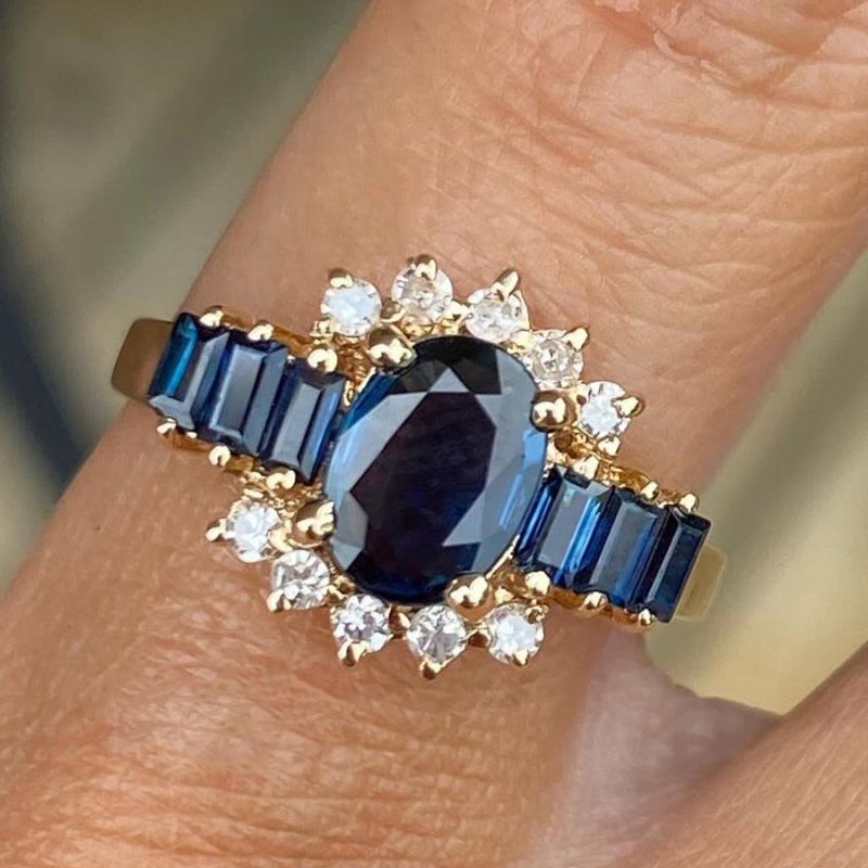 Antique Oval Cut Blue Sapphire Engagement Ring For Women Belovegrace
