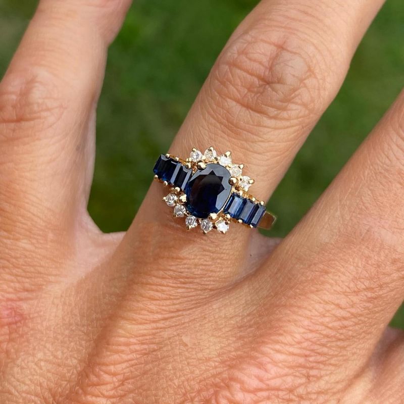 Antique Oval Cut Blue Sapphire Engagement Ring For Women Belovegrace