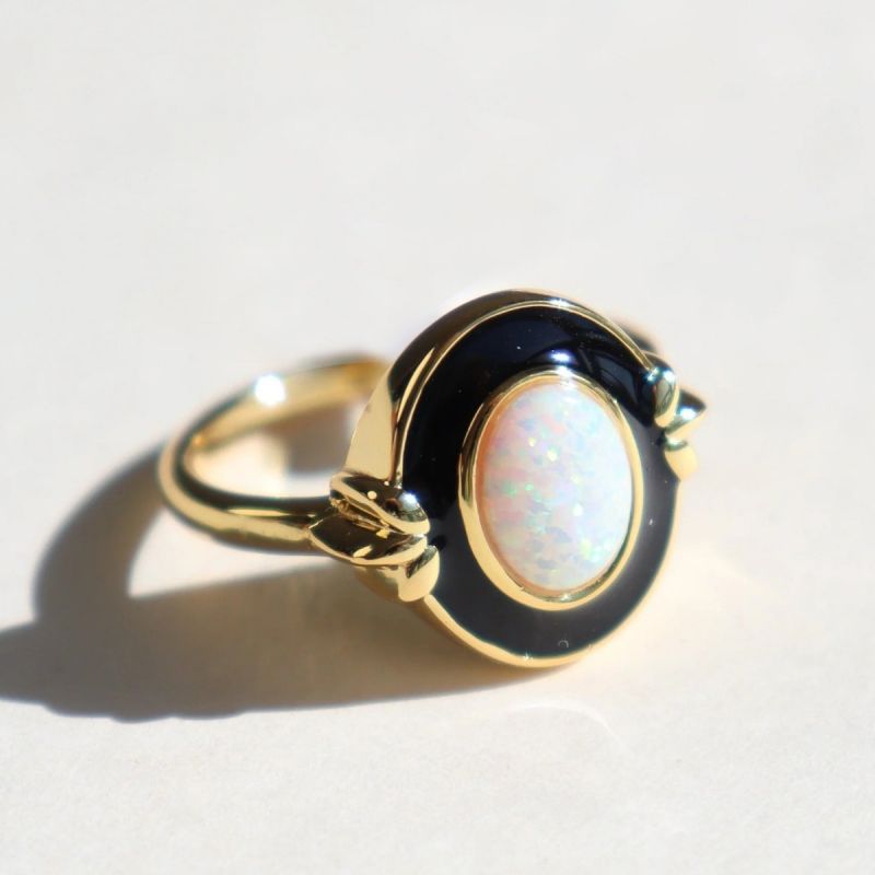 Vintage Golden Oval Cut White Opal Engagement Ring For Women Belovegrace