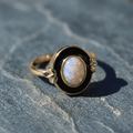 Retro Opal Yellow Gold Black Oval Cabochon Cut Engagement Ring