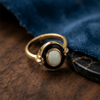 Retro Opal Yellow Gold Black Oval Cabochon Cut Engagement Ring