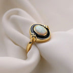 Vintage Golden Oval Cut White Opal Engagement Ring For Women Belovegrace