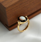 Vintage Golden Oval Cut White Opal Engagement Ring For Women Belovegrace