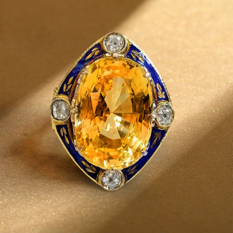 Vintage Cushion Cut Yellow Sapphire Cocktail Engagement Ring For Women Belovegrace
