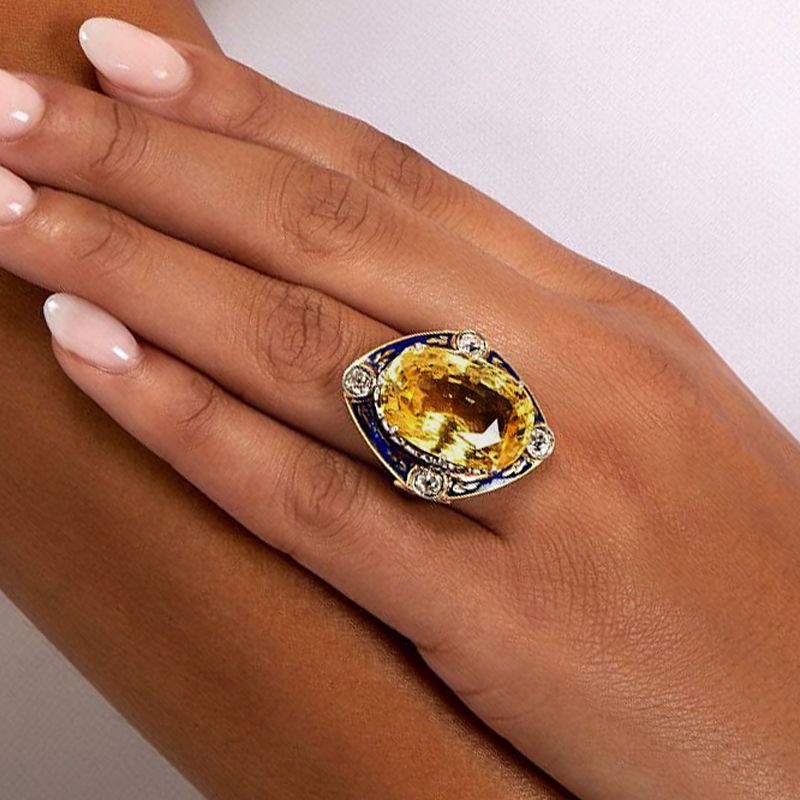 Vintage Cushion Cut Yellow Sapphire Cocktail Engagement Ring For Women Belovegrace
