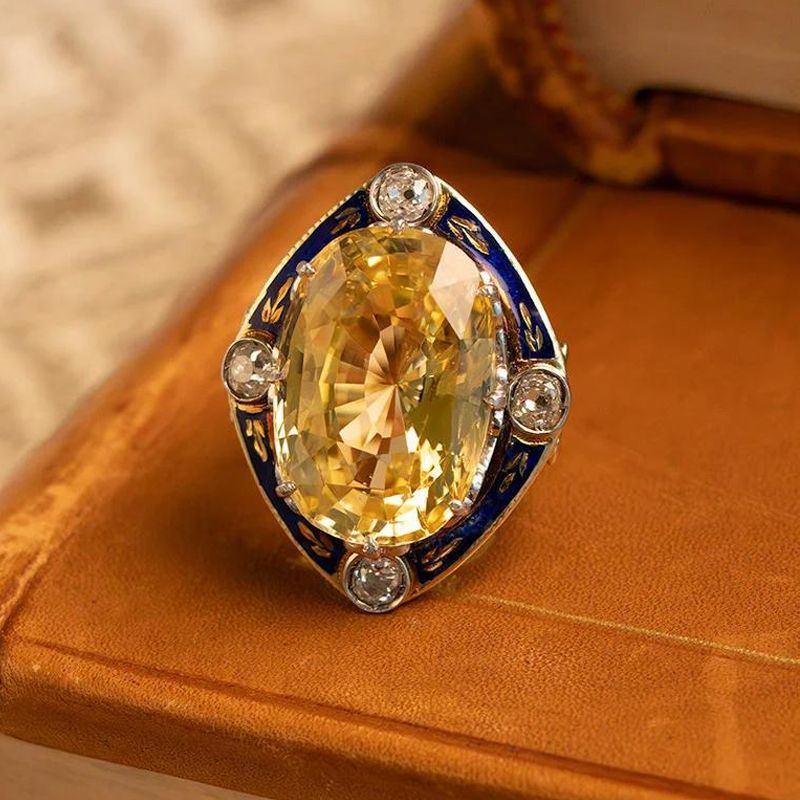 Vintage Cushion Cut Yellow Sapphire Cocktail Engagement Ring For Women Belovegrace