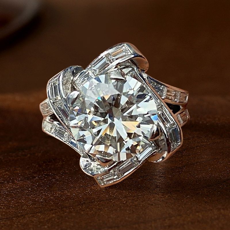 Unique Split Shank Round Cut White Sapphire Engagement Ring For Women Belovegrace