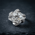 Art Deco Geometric Frame Round & Baguette Cut Cocktail Engagement Ring