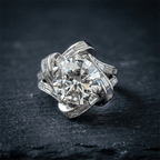 Art Deco Geometric Frame Round & Baguette Cut Cocktail Engagement Ring