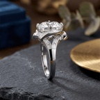 Art Deco Geometric Frame Round & Baguette Cut Cocktail Engagement Ring