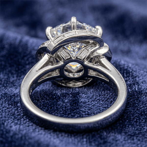 Art Deco Geometric Frame Round & Baguette Cut Cocktail Engagement Ring