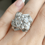 Art Deco Geometric Frame Round & Baguette Cut Cocktail Engagement Ring