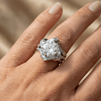 Art Deco Geometric Frame Round & Baguette Cut Cocktail Engagement Ring