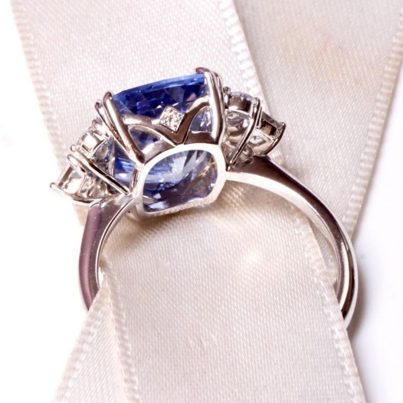 Double Prong Cushion Cut Blue Sapphire Engagement Ring For Women Belovegrace