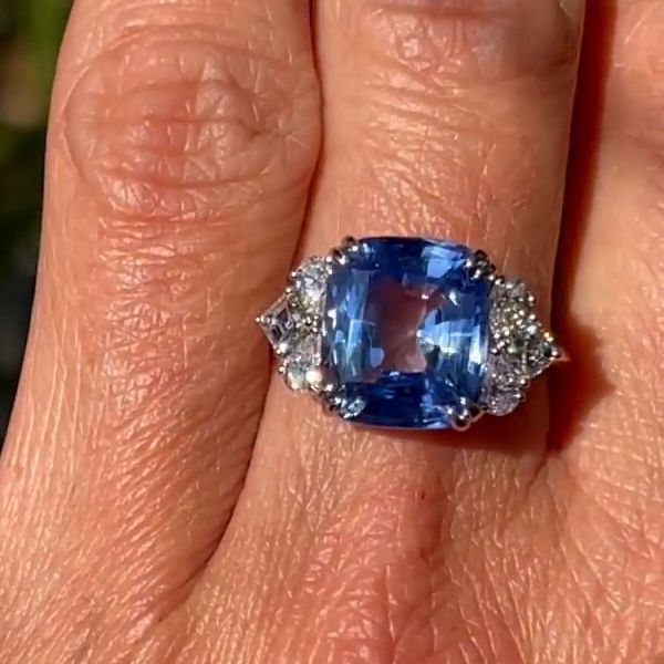 Double Prong Cushion Cut Blue Sapphire Engagement Ring For Women Belovegrace
