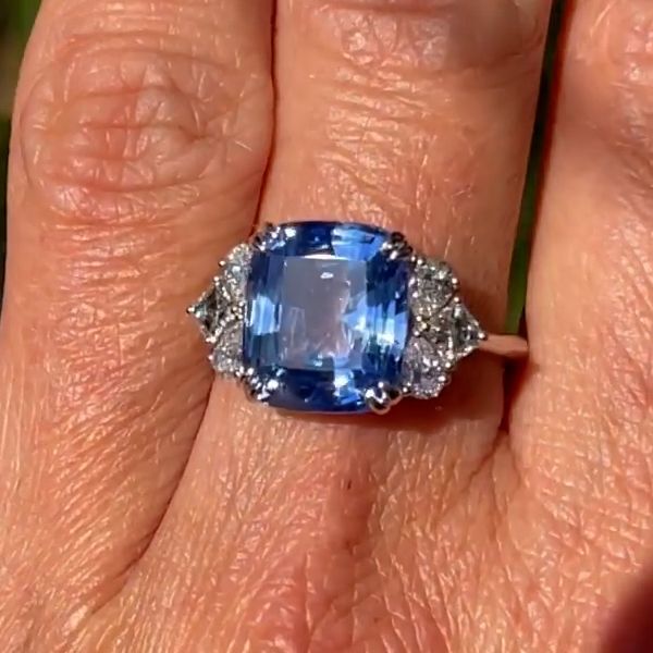 Double Prong Cushion Cut Blue Sapphire Engagement Ring For Women Belovegrace