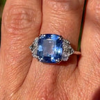 Double Prong Cushion Cut Blue Sapphire Engagement Ring For Women Belovegrace