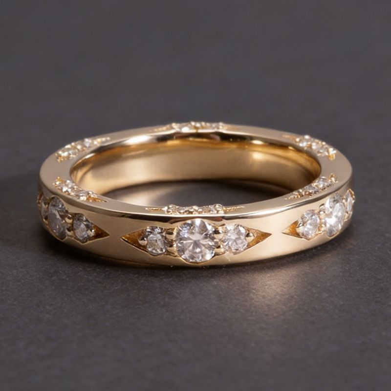 Golden Round Cut White Sapphire Eternity Wedding Band For Women Belovegrace