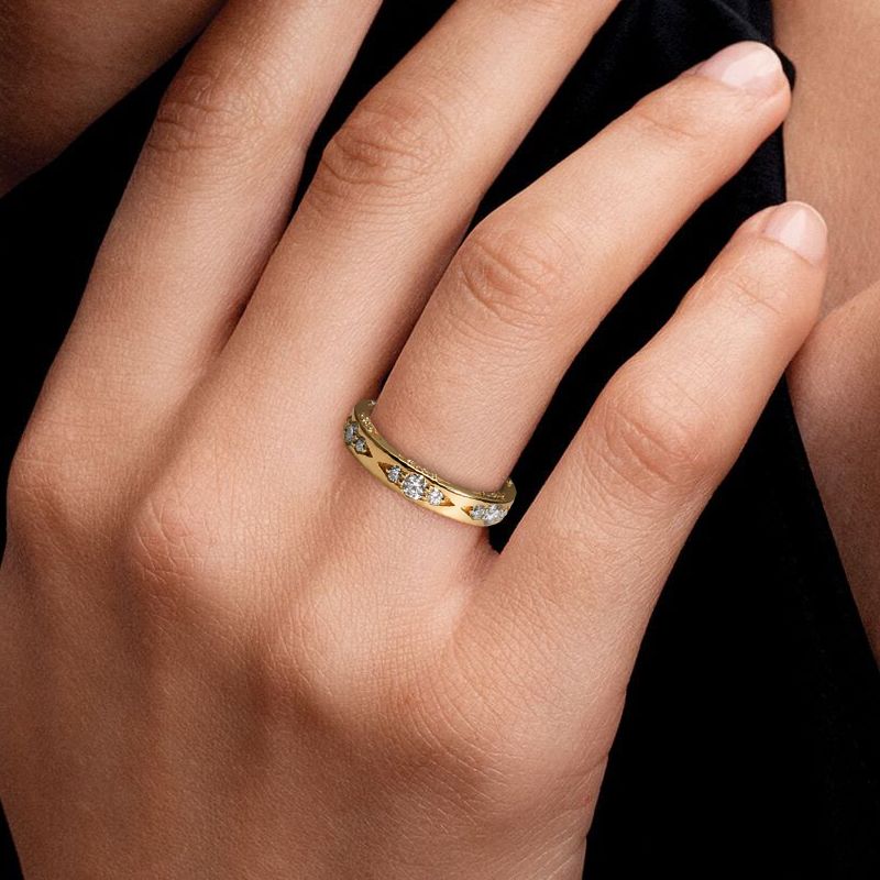 Golden Round Cut White Sapphire Eternity Wedding Band For Women Belovegrace