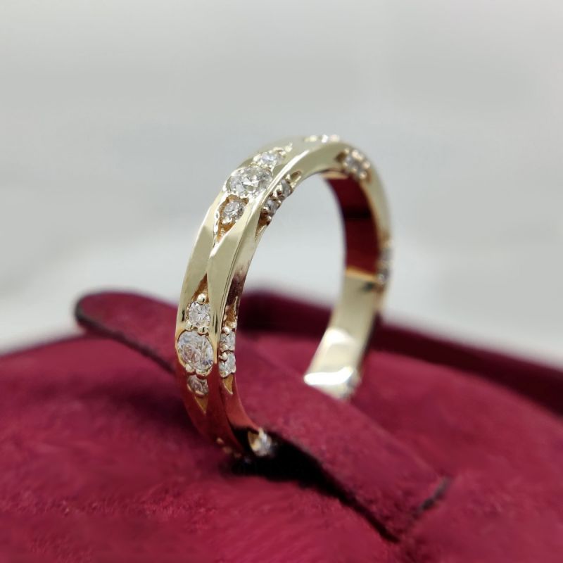 Golden Round Cut White Sapphire Eternity Wedding Band For Women Belovegrace