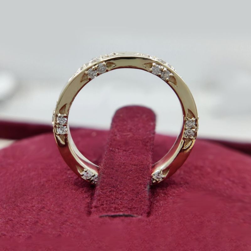 Golden Round Cut White Sapphire Eternity Wedding Band For Women Belovegrace