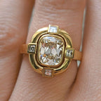 Vintage Golden Cushion Cut White Sapphire Engagement Ring For Women Belovegrace