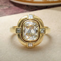 Vintage Golden Cushion Cut White Sapphire Engagement Ring For Women Belovegrace