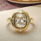 Vintage Golden Cushion Cut White Sapphire Engagement Ring For Women Belovegrace